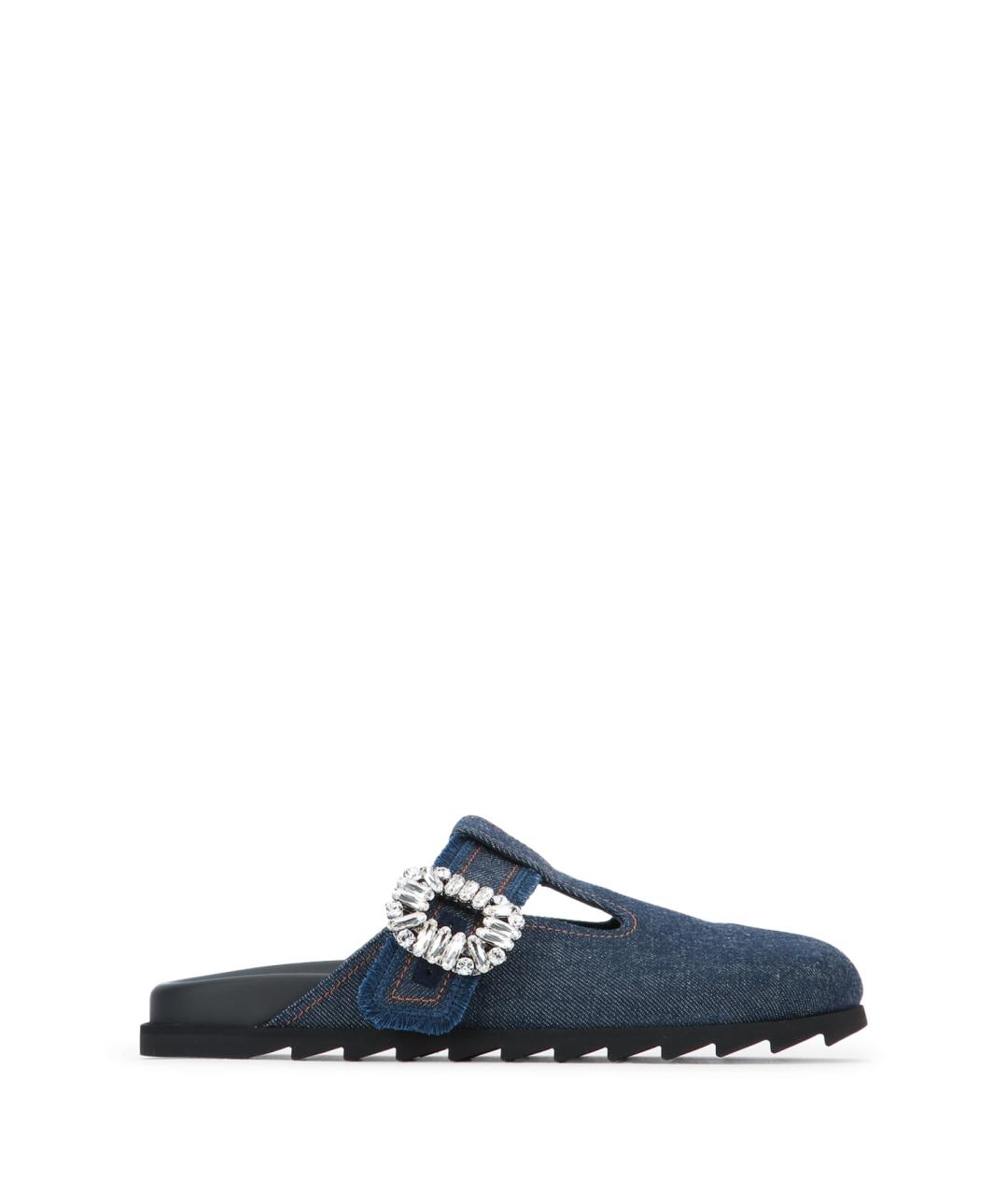 ROGER VIVIER Синие текстильные сабо, фото 1