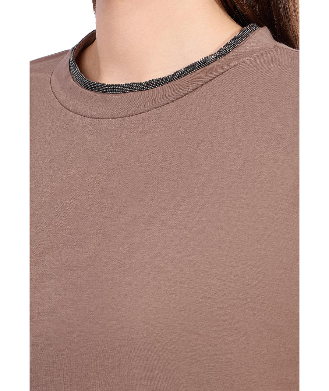 BRUNELLO CUCINELLI Коричневая хлопковая футболка, фото 6