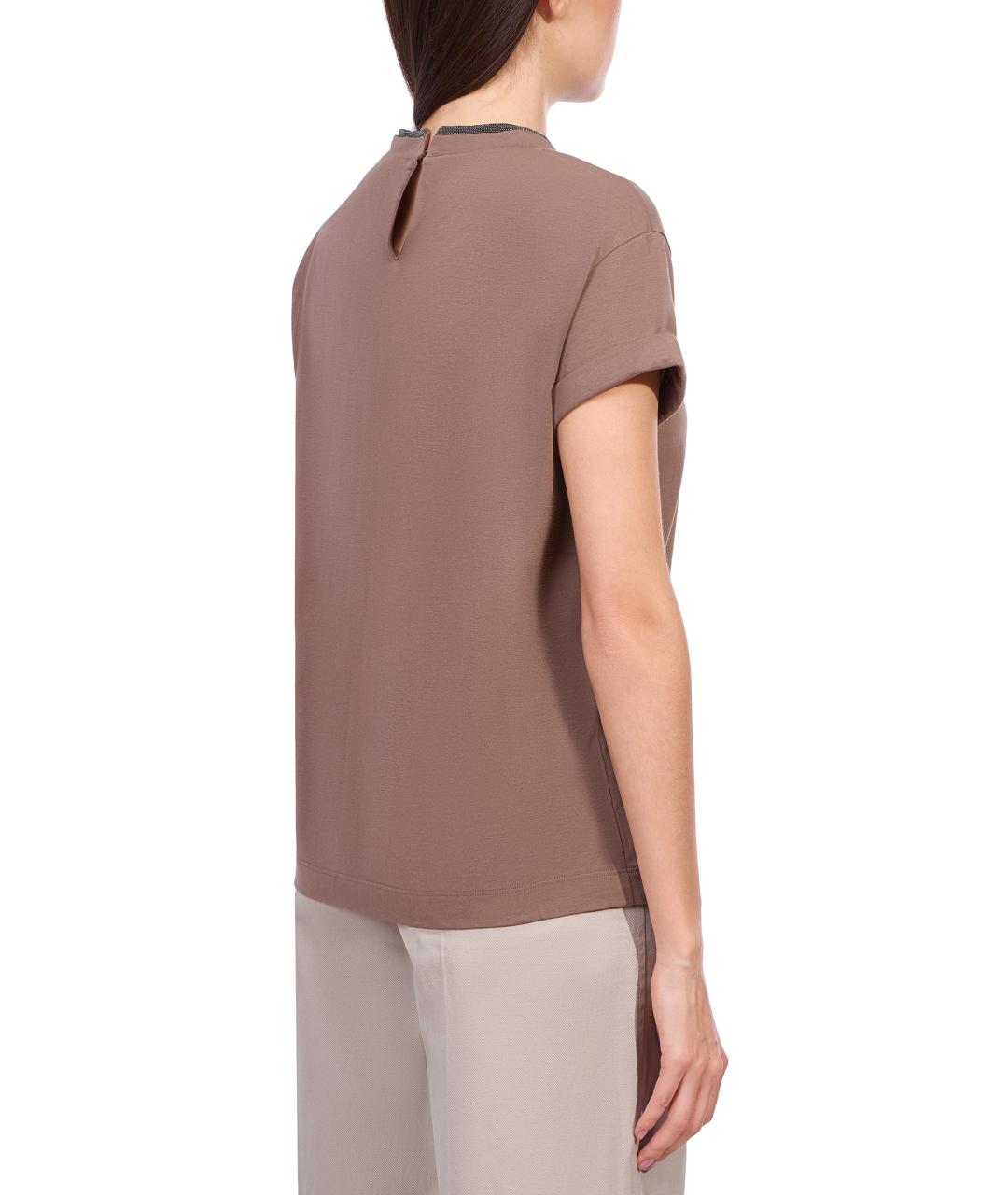 BRUNELLO CUCINELLI Коричневая хлопковая футболка, фото 5