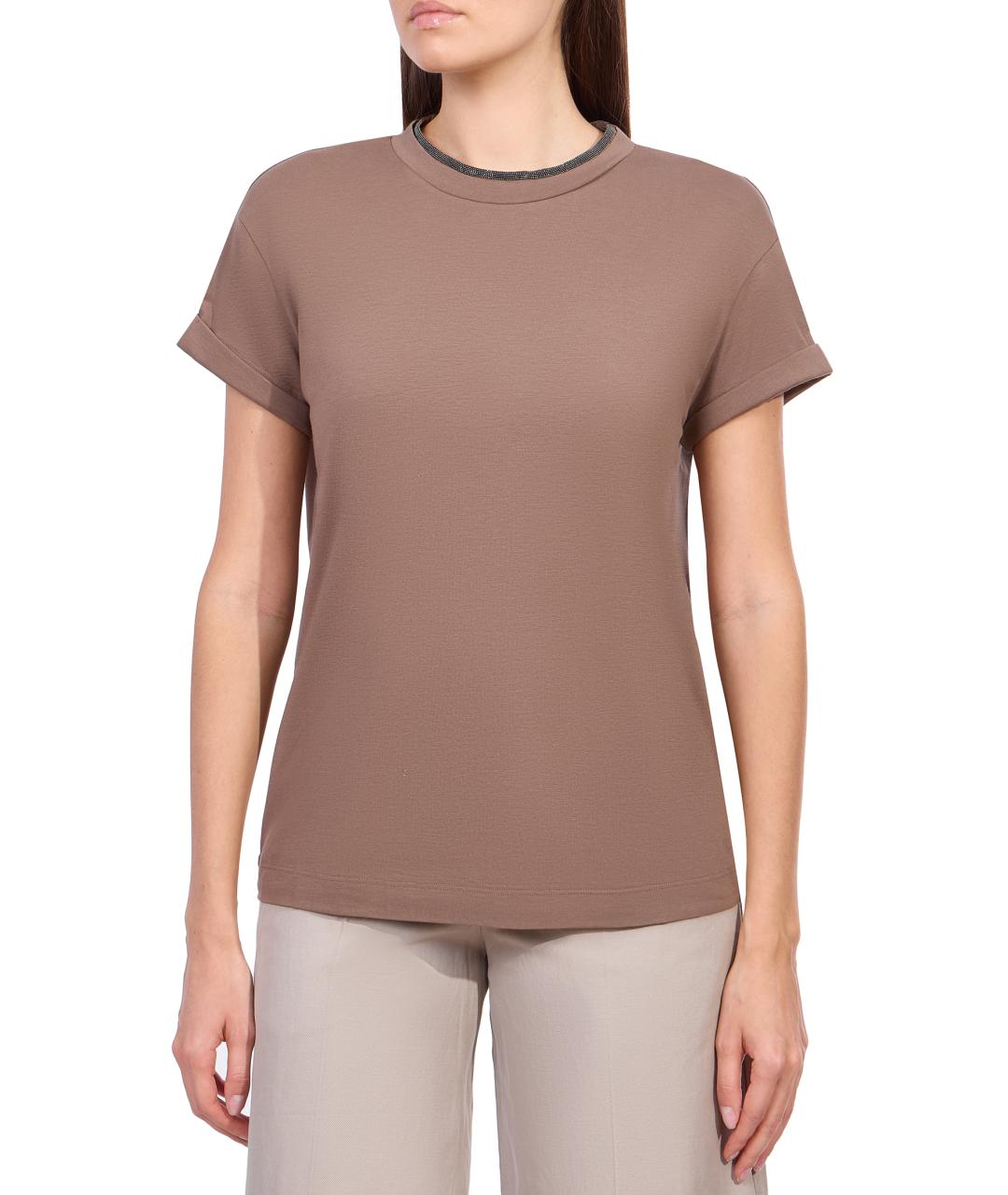 BRUNELLO CUCINELLI Коричневая хлопковая футболка, фото 4