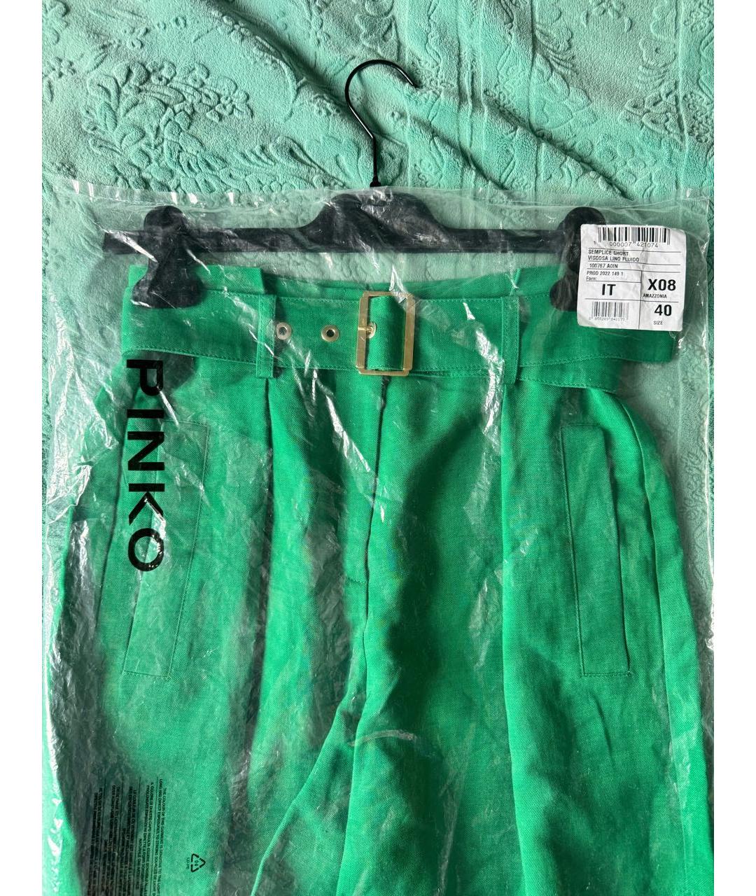PINKO Зеленые льняные шорты, фото 7