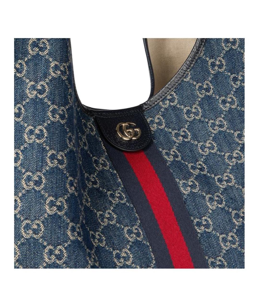 GUCCI Синяя хлопковая сумка с короткими ручками, фото 7