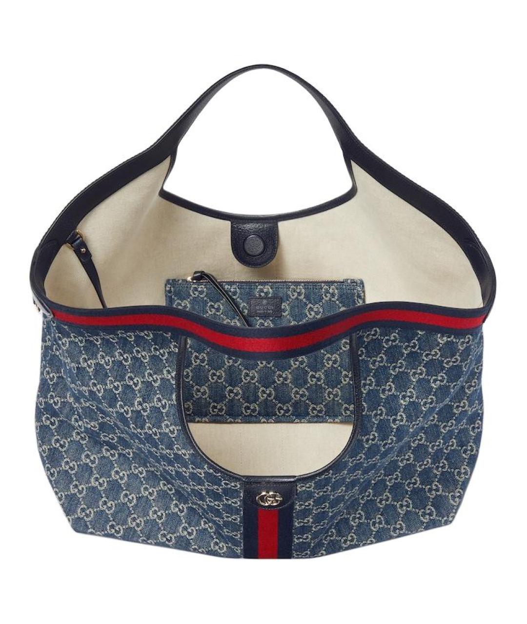 GUCCI Синяя хлопковая сумка с короткими ручками, фото 5