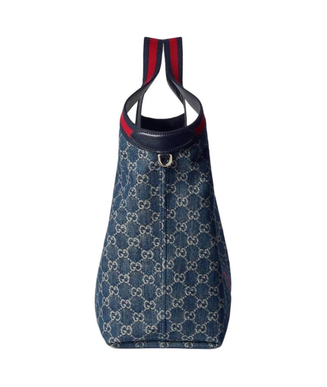 GUCCI Синяя хлопковая сумка с короткими ручками, фото 3