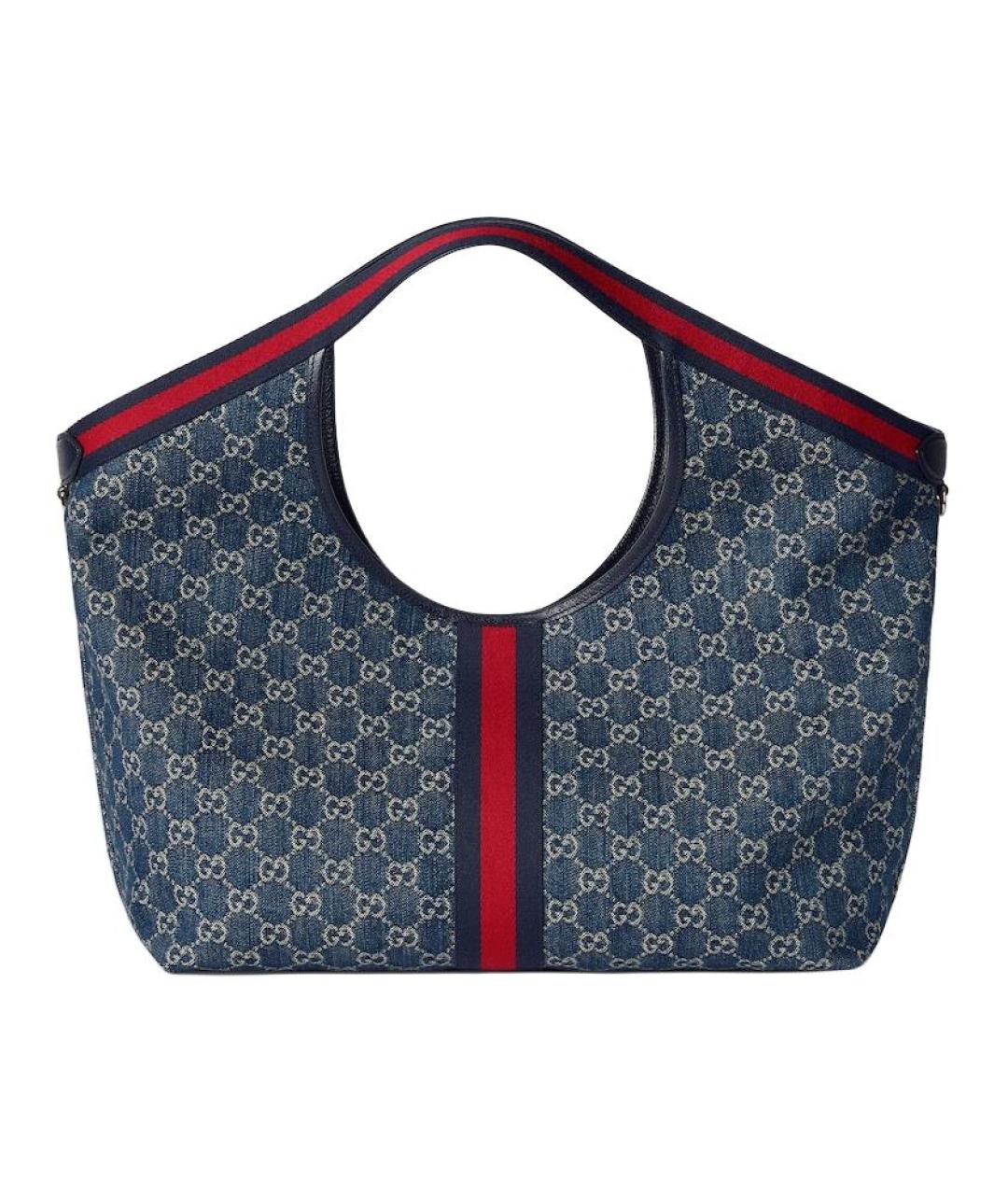 GUCCI Синяя хлопковая сумка с короткими ручками, фото 4