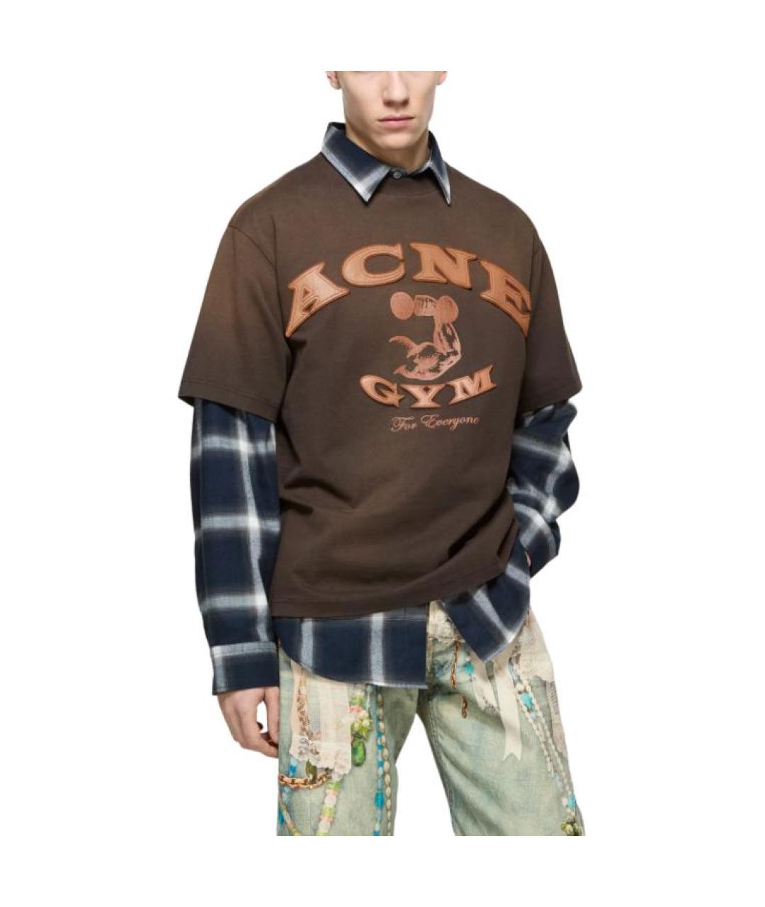 ACNE STUDIOS Коричневая хлопковая футболка, фото 5