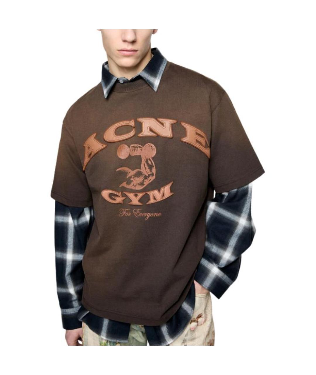 ACNE STUDIOS Коричневая хлопковая футболка, фото 3