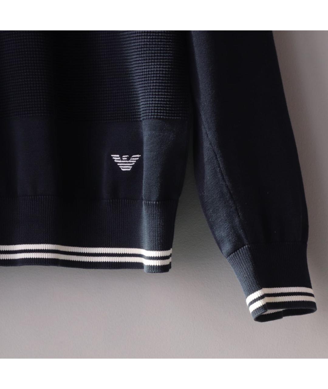 EMPORIO ARMANI Темно-синий хлопковый джемпер / свитер, фото 5