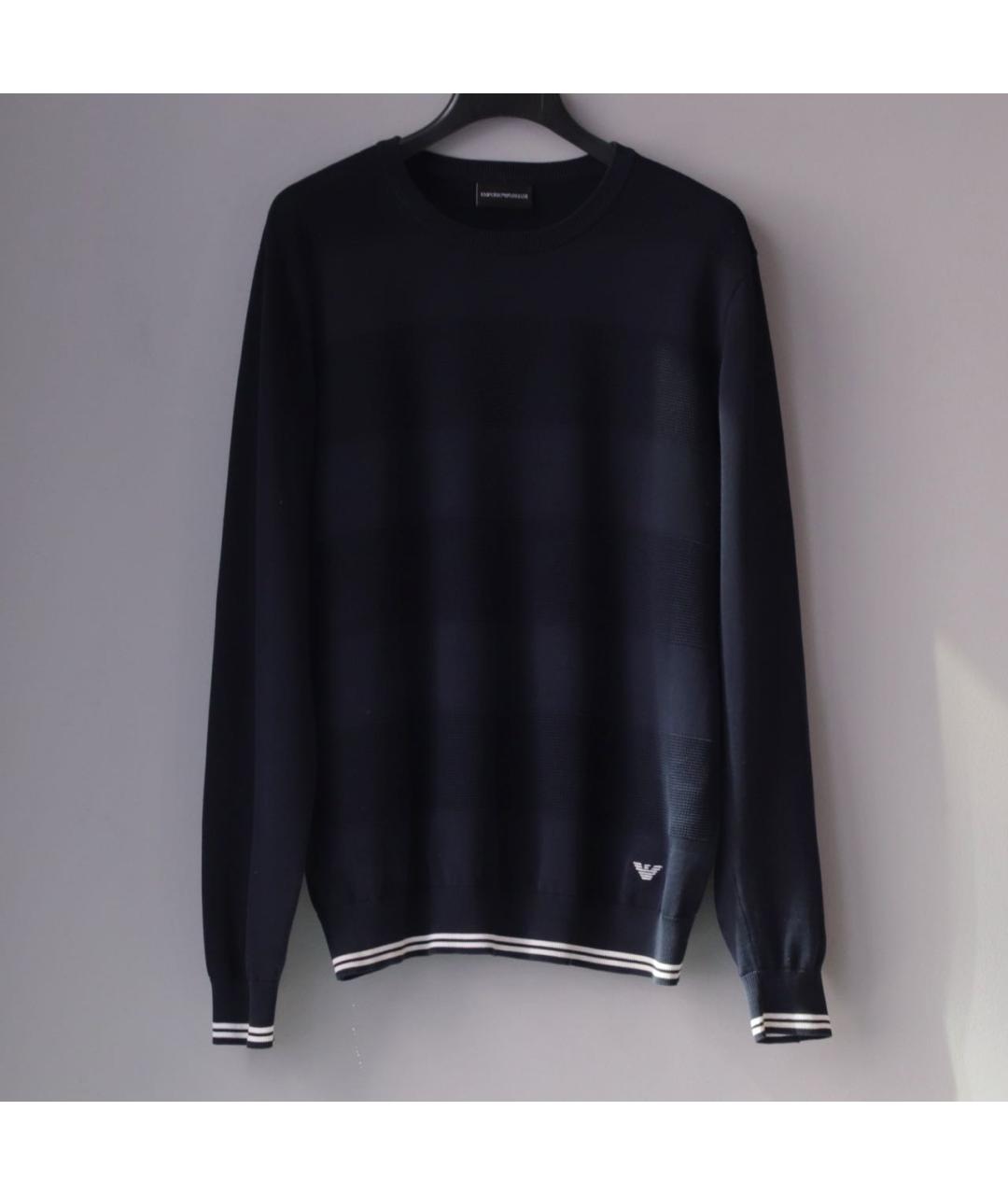 EMPORIO ARMANI Темно-синий хлопковый джемпер / свитер, фото 4