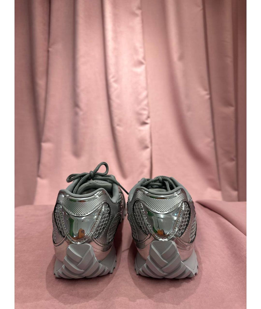 BOTTEGA VENETA Серебряные кожаные кроссовки, фото 3