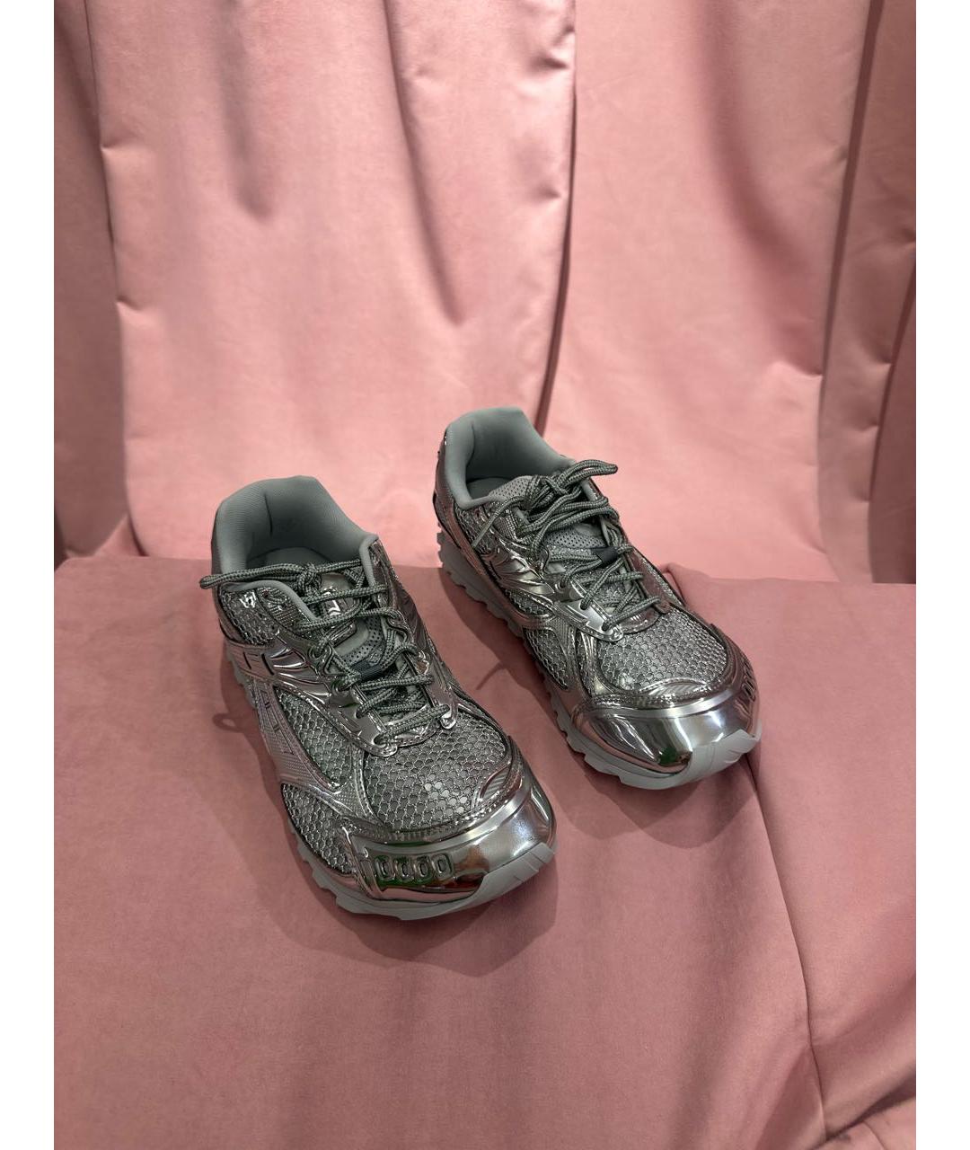 BOTTEGA VENETA Серебряные кожаные кроссовки, фото 4