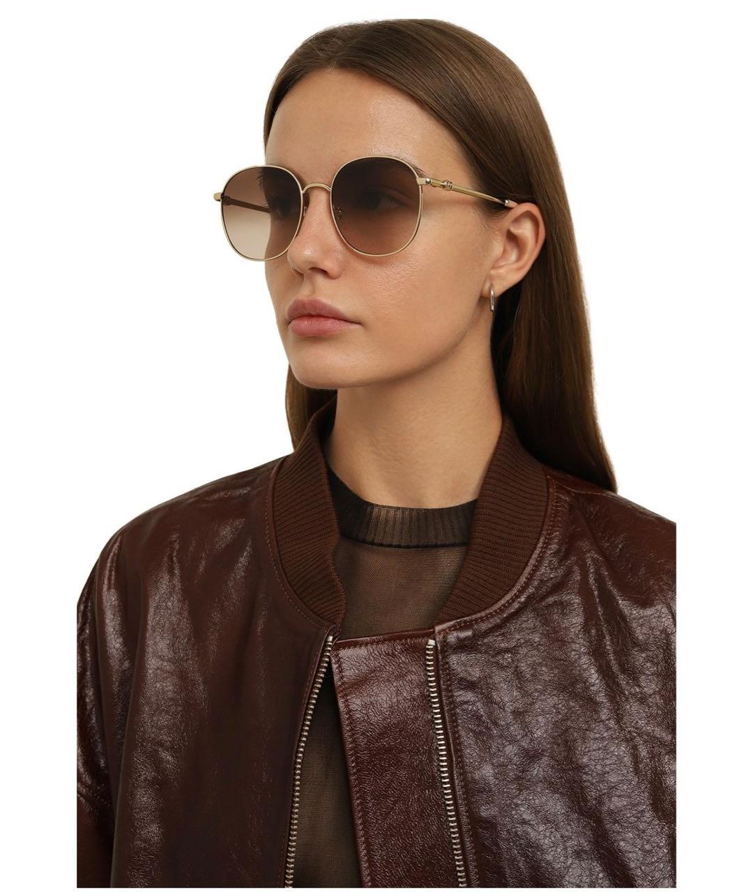 GUCCI Золотые металлические солнцезащитные очки, фото 5