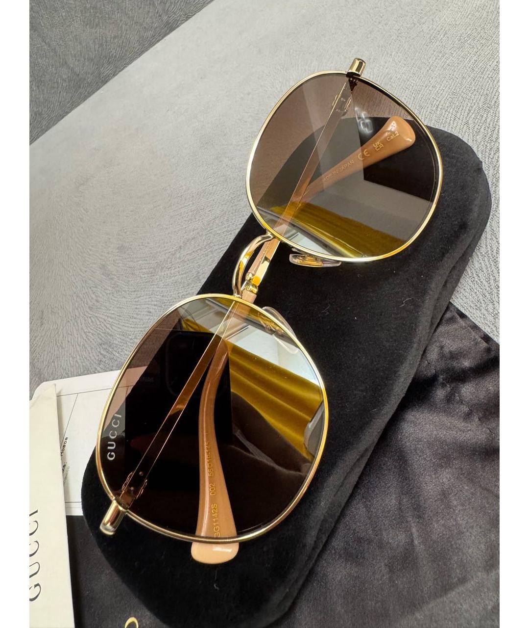 GUCCI Золотые металлические солнцезащитные очки, фото 4
