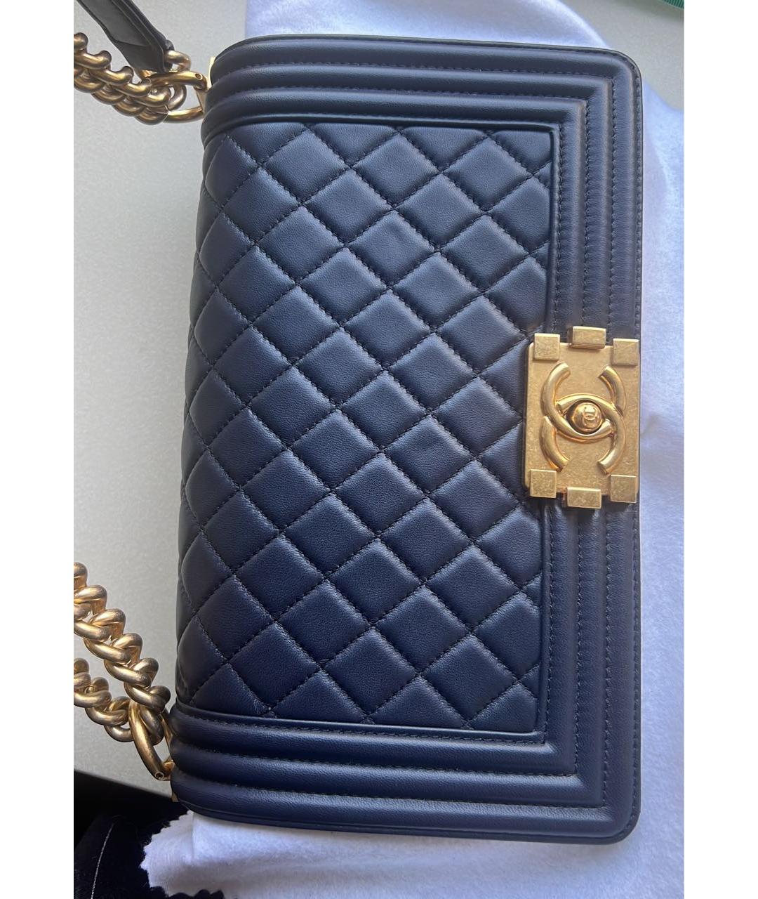 CHANEL Темно-синяя кожаная сумка тоут, фото 5