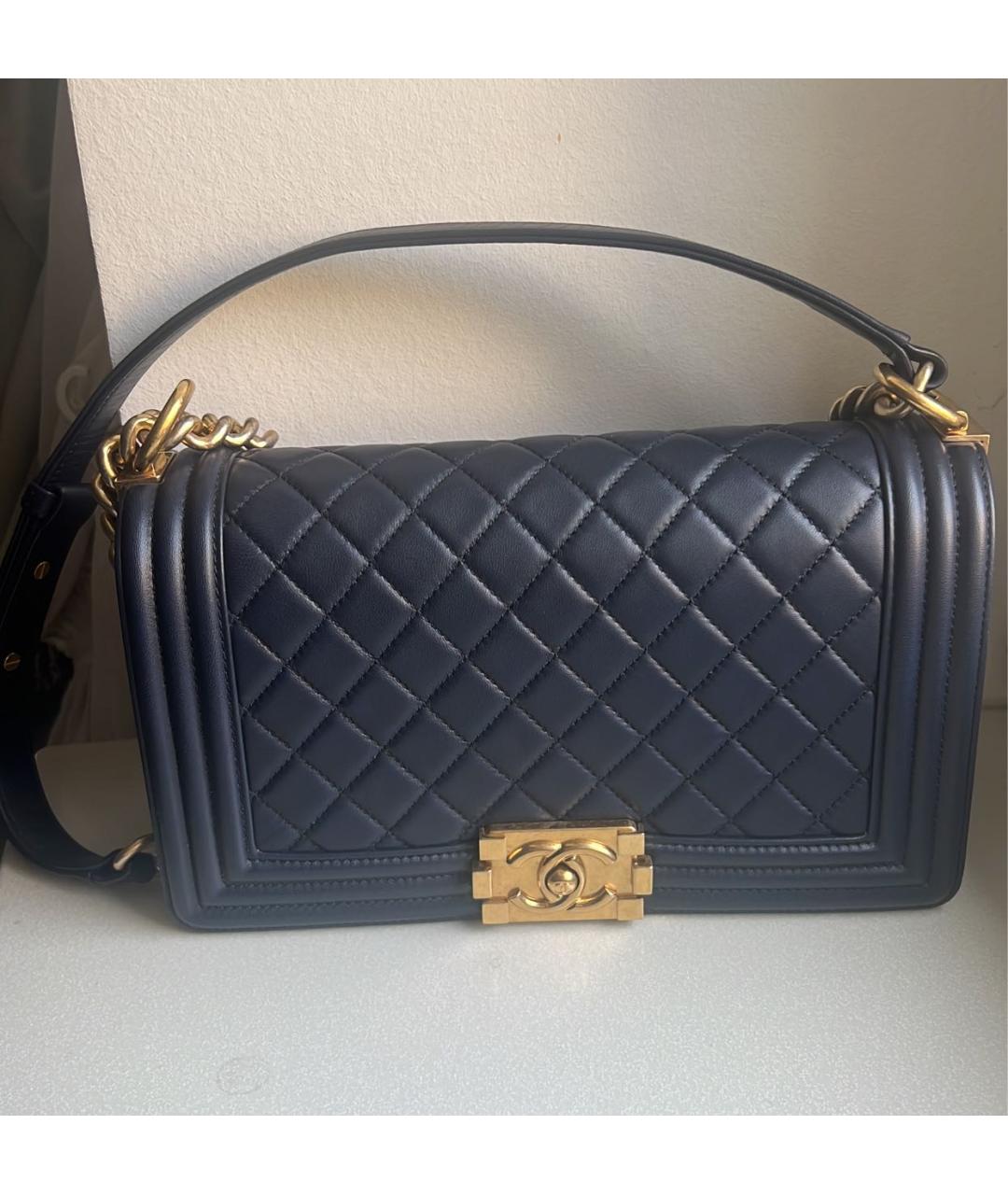 CHANEL Темно-синяя кожаная сумка тоут, фото 6