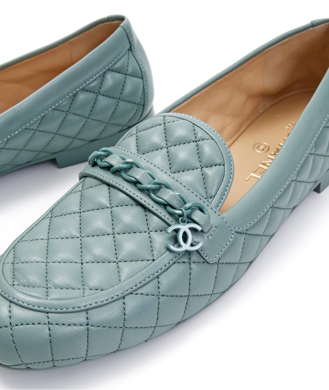 CHANEL Голубые кожаные лоферы, фото 5