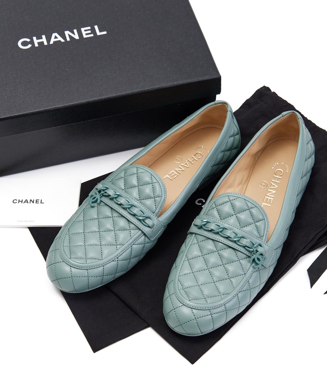 CHANEL Голубые кожаные лоферы, фото 7