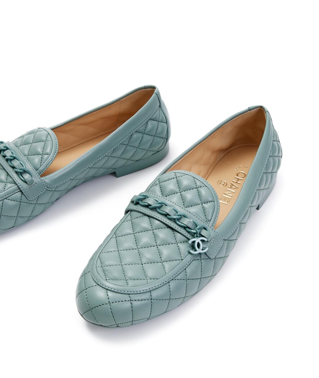 CHANEL Голубые кожаные лоферы, фото 4