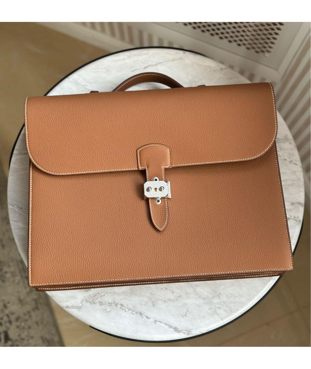 HERMES Коричневый кожаный портфель, фото 2