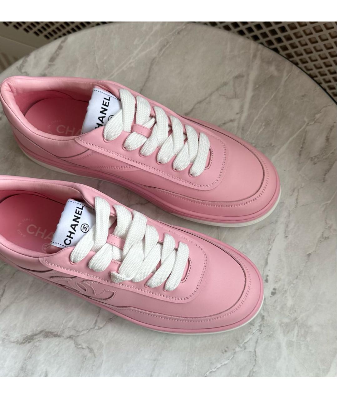 CHANEL Розовые кожаные кеды, фото 4