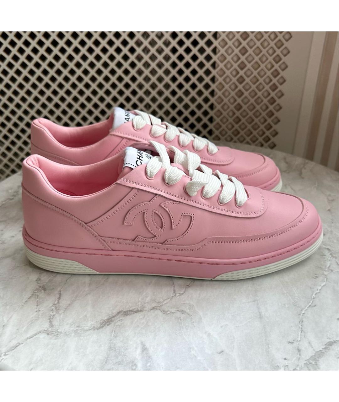 CHANEL Розовые кожаные кеды, фото 3
