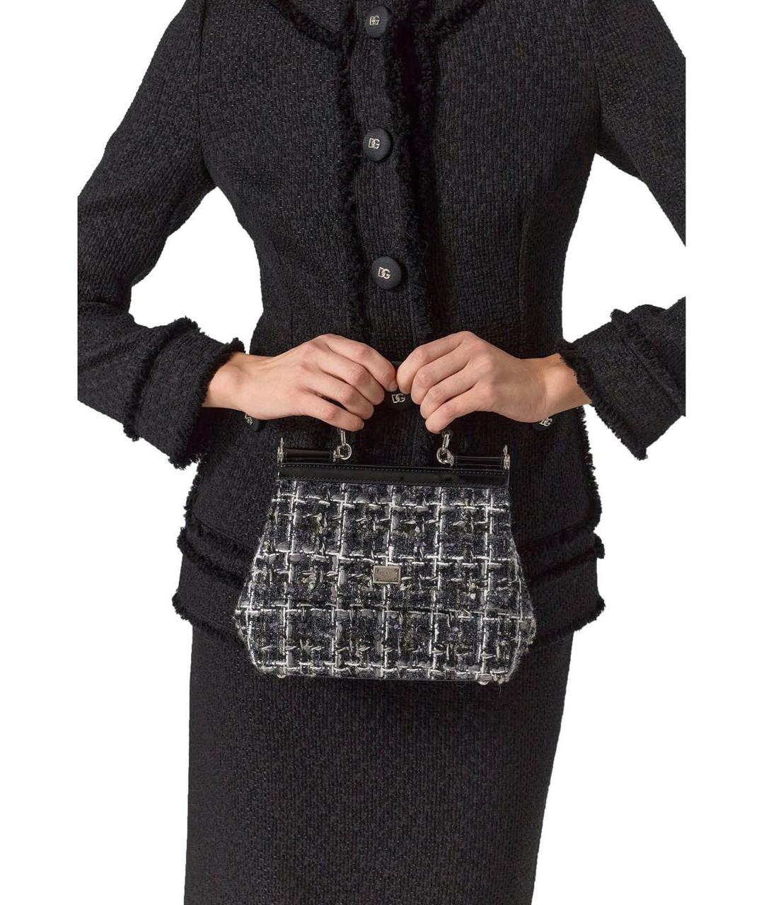 DOLCE&GABBANA Черная твидовая сумка с короткими ручками, фото 6