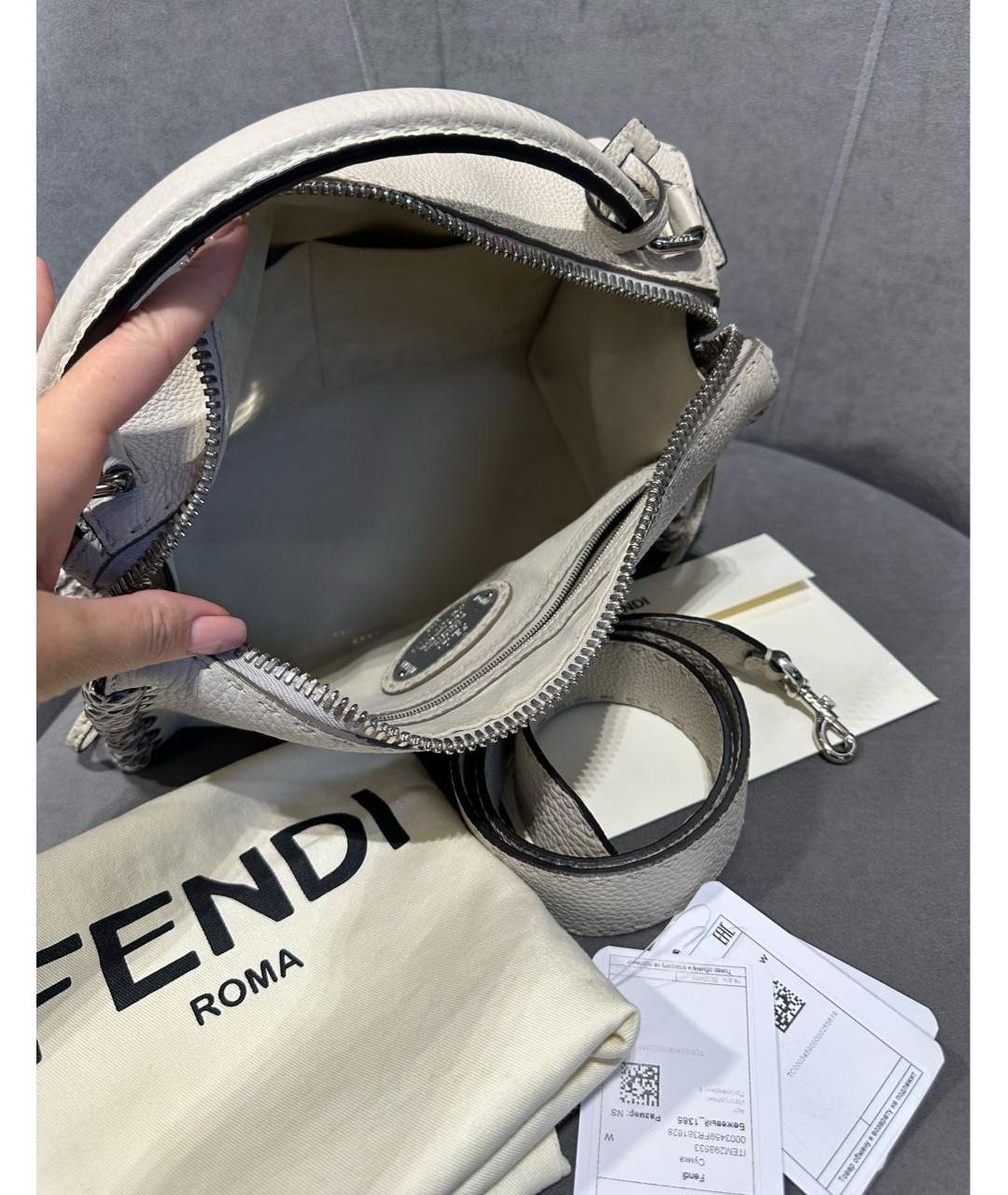 FENDI Бежевая кожаная сумка через плечо, фото 4