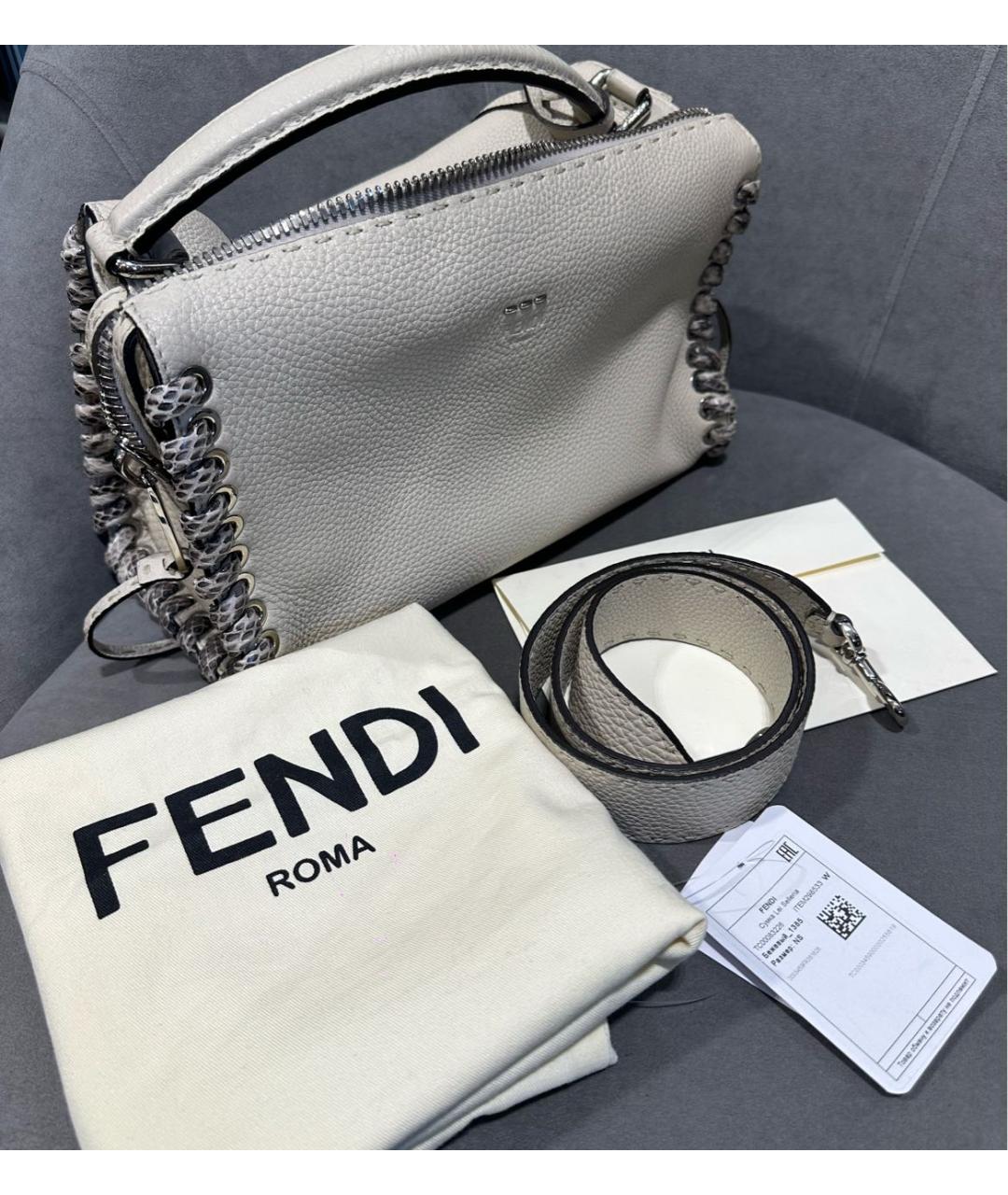 FENDI Бежевая кожаная сумка через плечо, фото 5