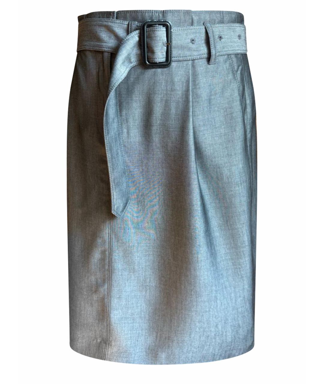 BURBERRY Серая шерстяная юбка миди, фото 1