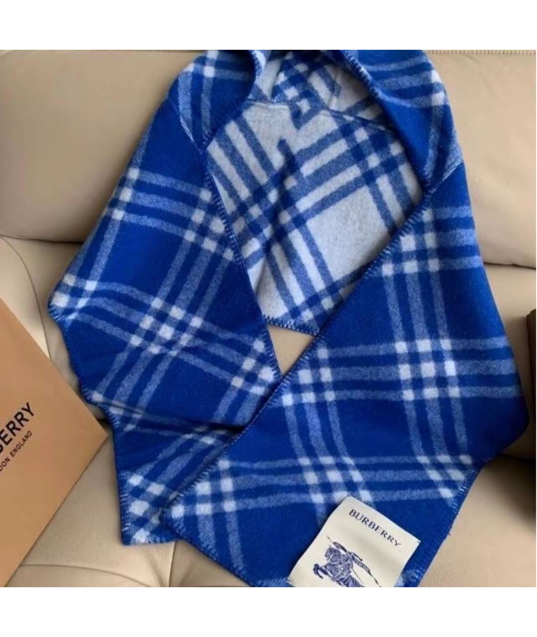 BURBERRY Синий хлопковый шарф, фото 2