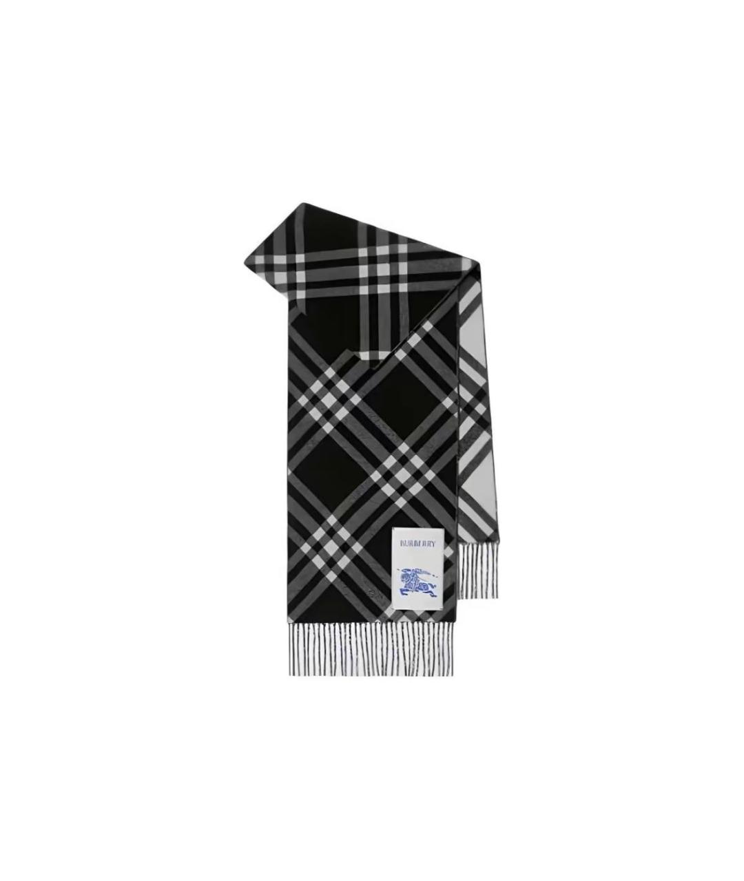 BURBERRY Черный хлопковый шарф, фото 5