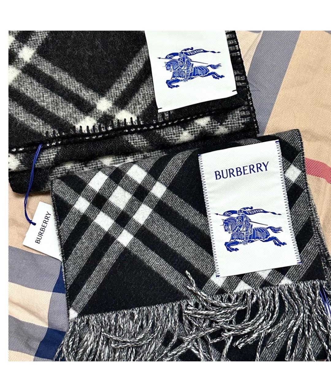 BURBERRY Черный хлопковый шарф, фото 2