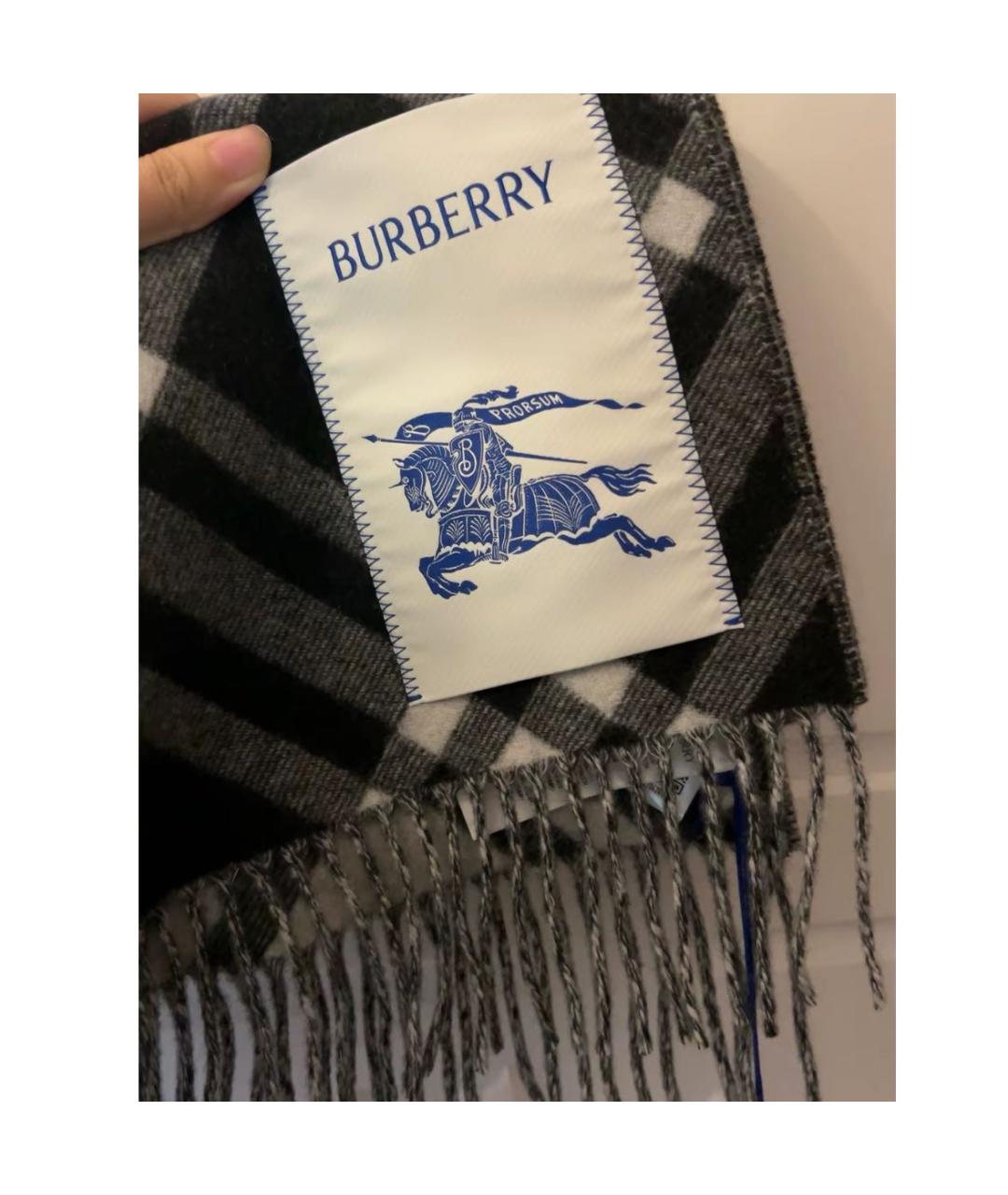 BURBERRY Черный хлопковый шарф, фото 3