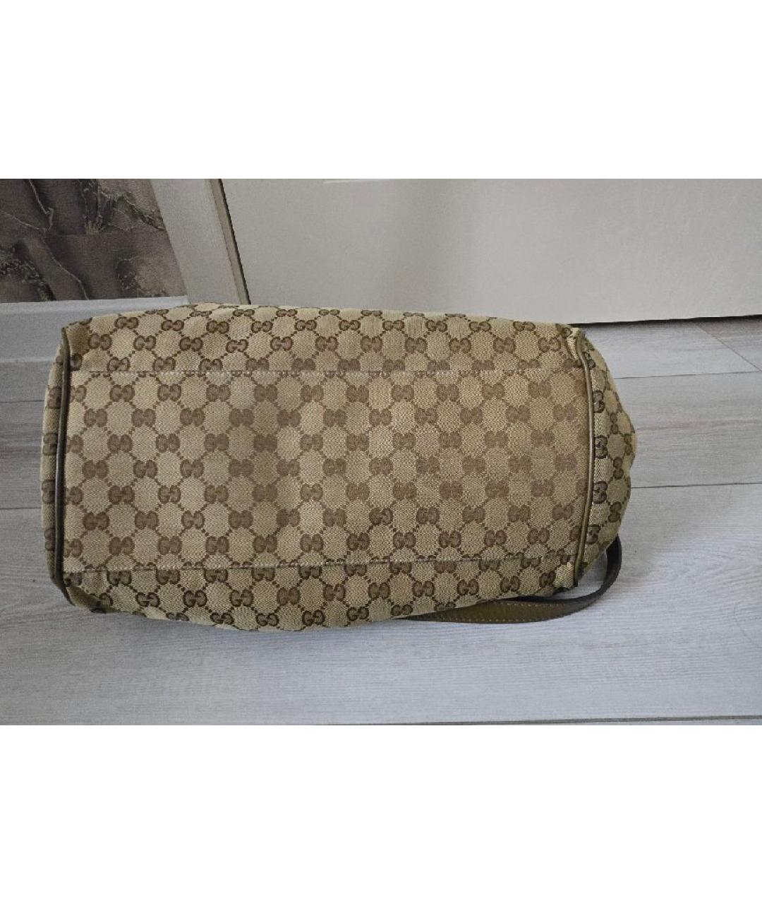 GUCCI Горчичная тканевая сумка тоут, фото 4