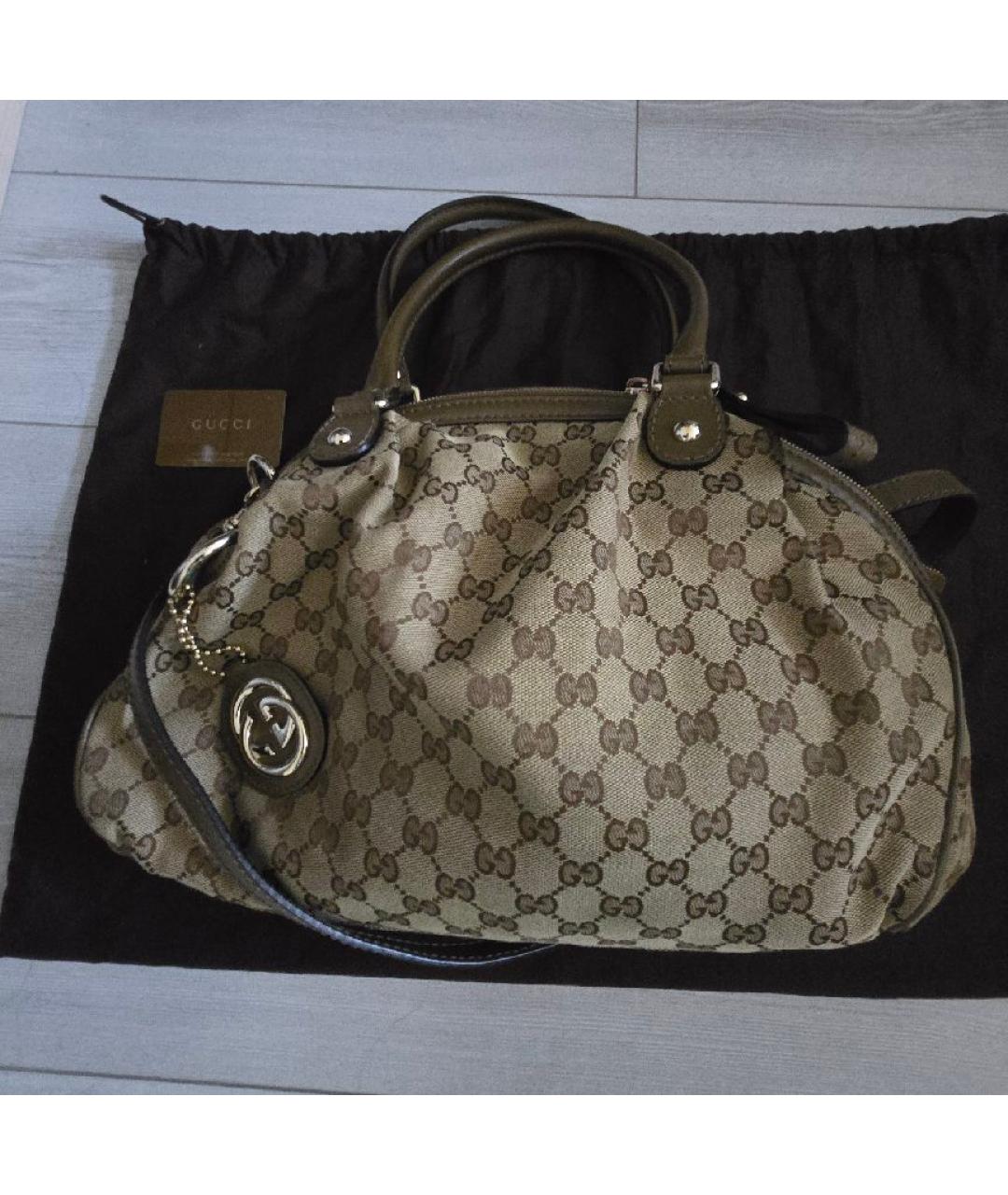 GUCCI Горчичная тканевая сумка тоут, фото 6