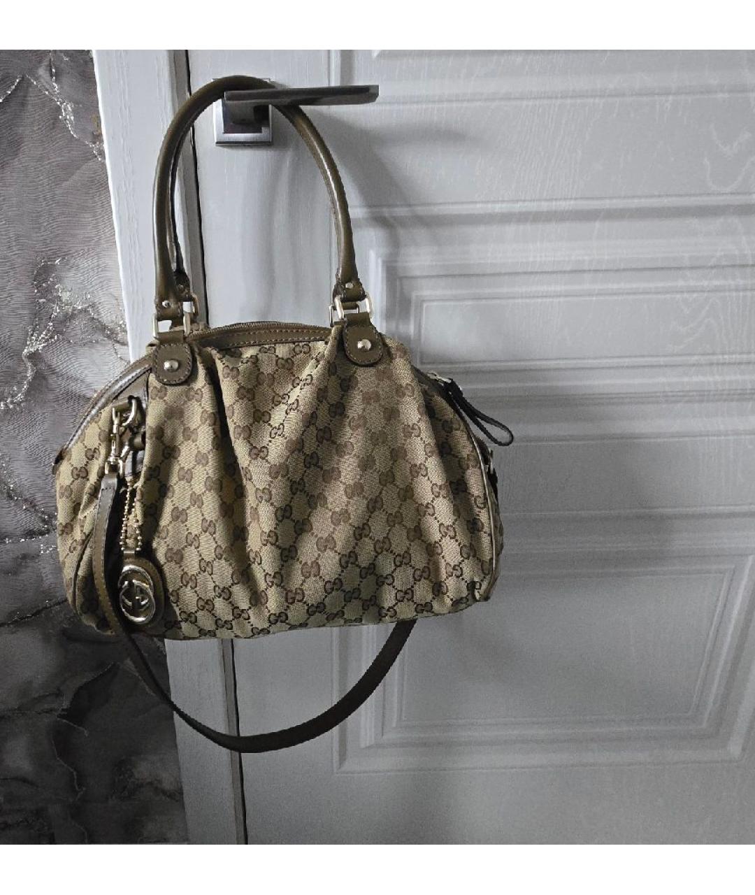 GUCCI Горчичная тканевая сумка тоут, фото 2