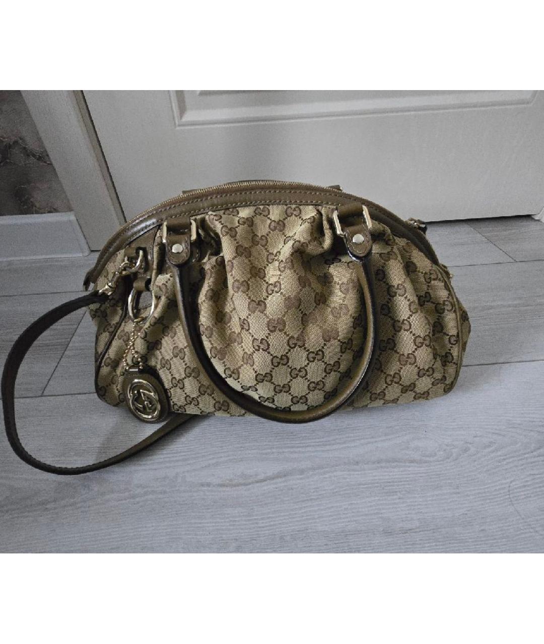 GUCCI Горчичная тканевая сумка тоут, фото 3