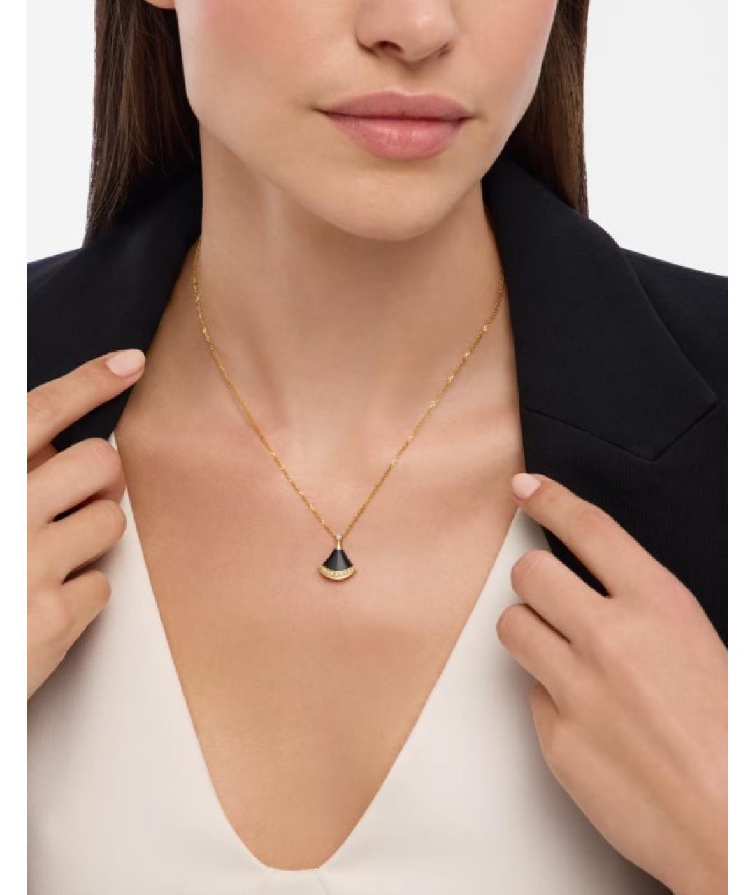 BVLGARI Черное колье из желтого золота, фото 4