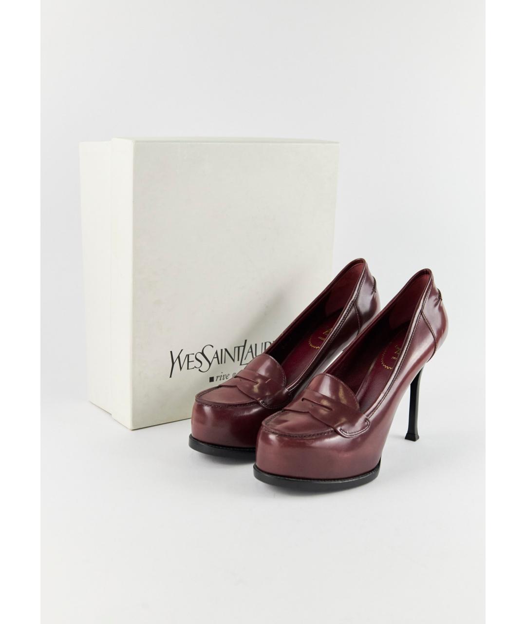 SAINT LAURENT Бордовые кожаные туфли, фото 5