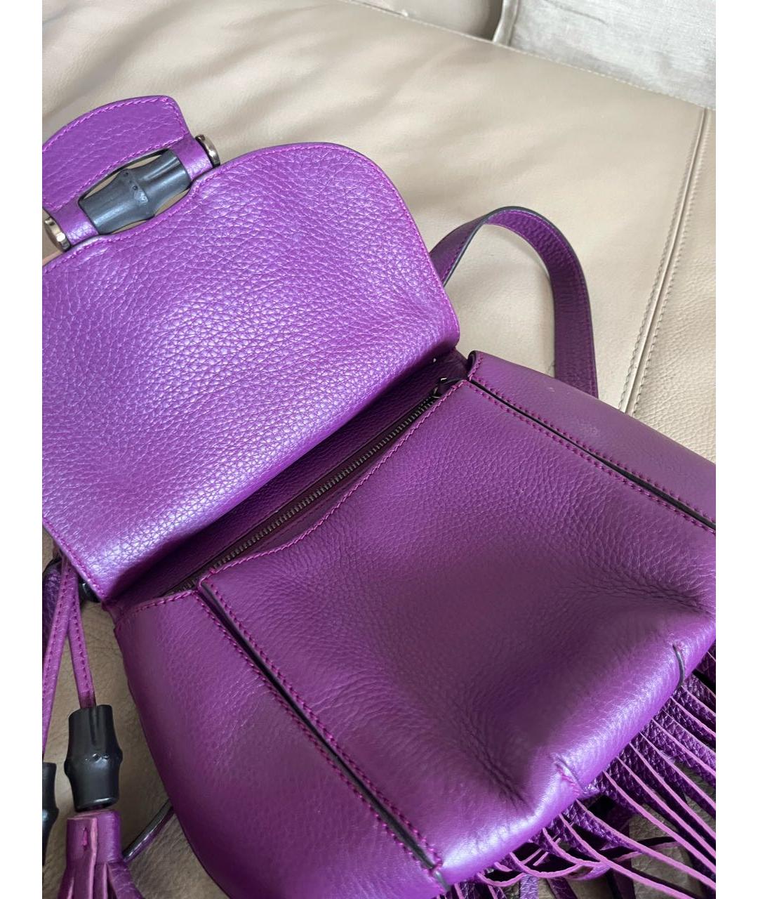 GUCCI Фиолетовая кожаная сумка с короткими ручками, фото 7