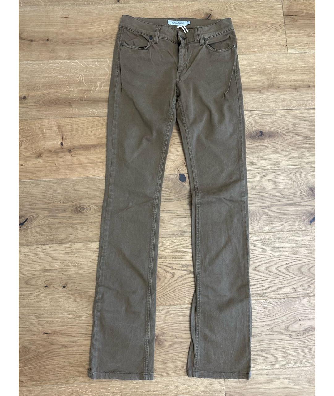 SAINT LAURENT Горчичные хлопко-эластановые прямые джинсы, фото 8