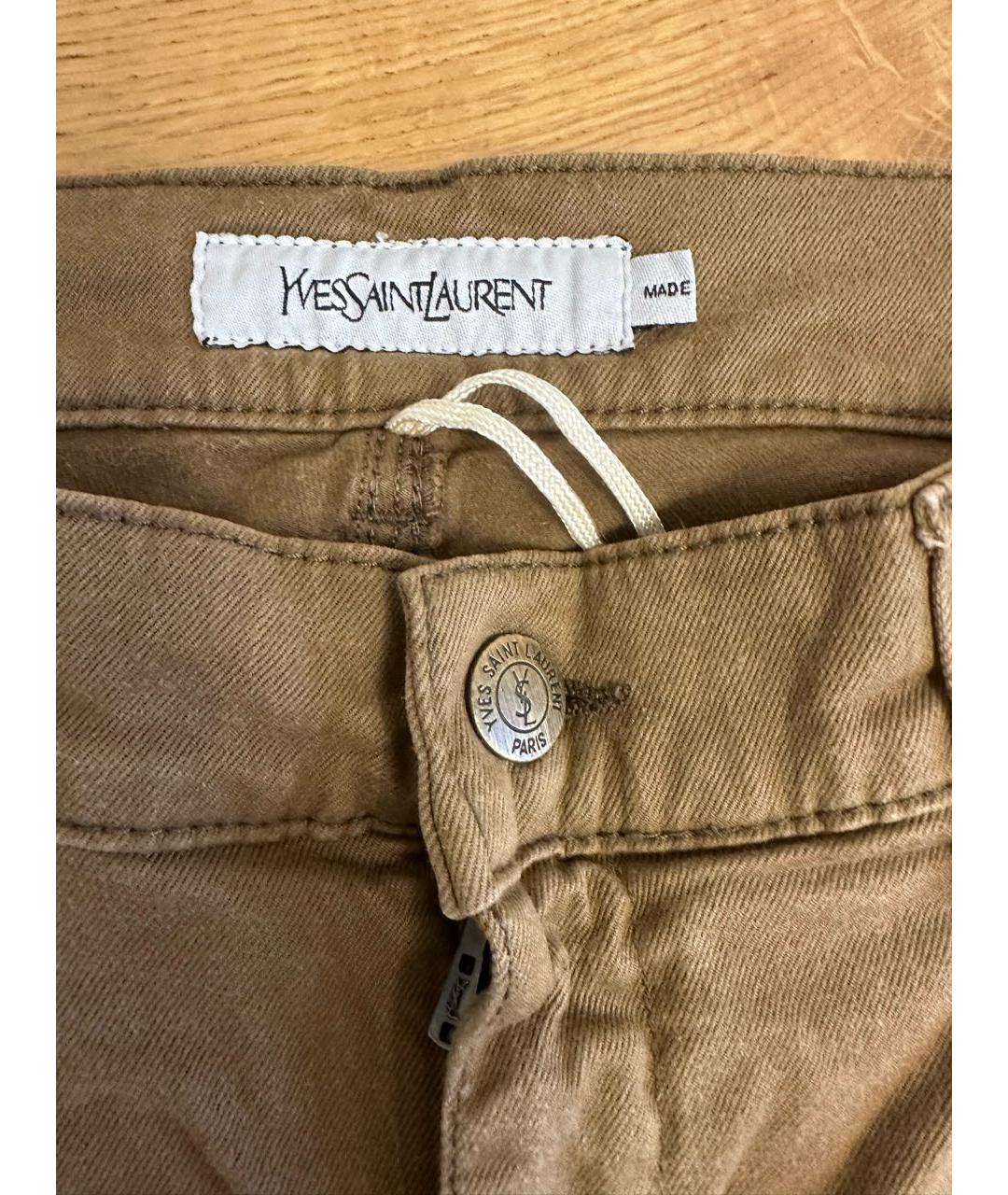SAINT LAURENT Горчичные хлопко-эластановые прямые джинсы, фото 3