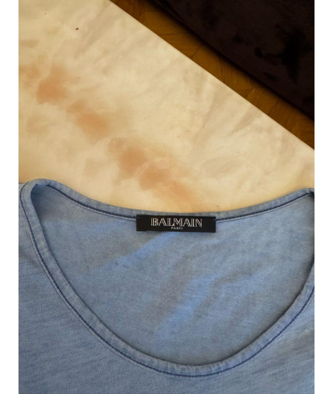 BALMAIN Голубая хлопковая футболка, фото 2