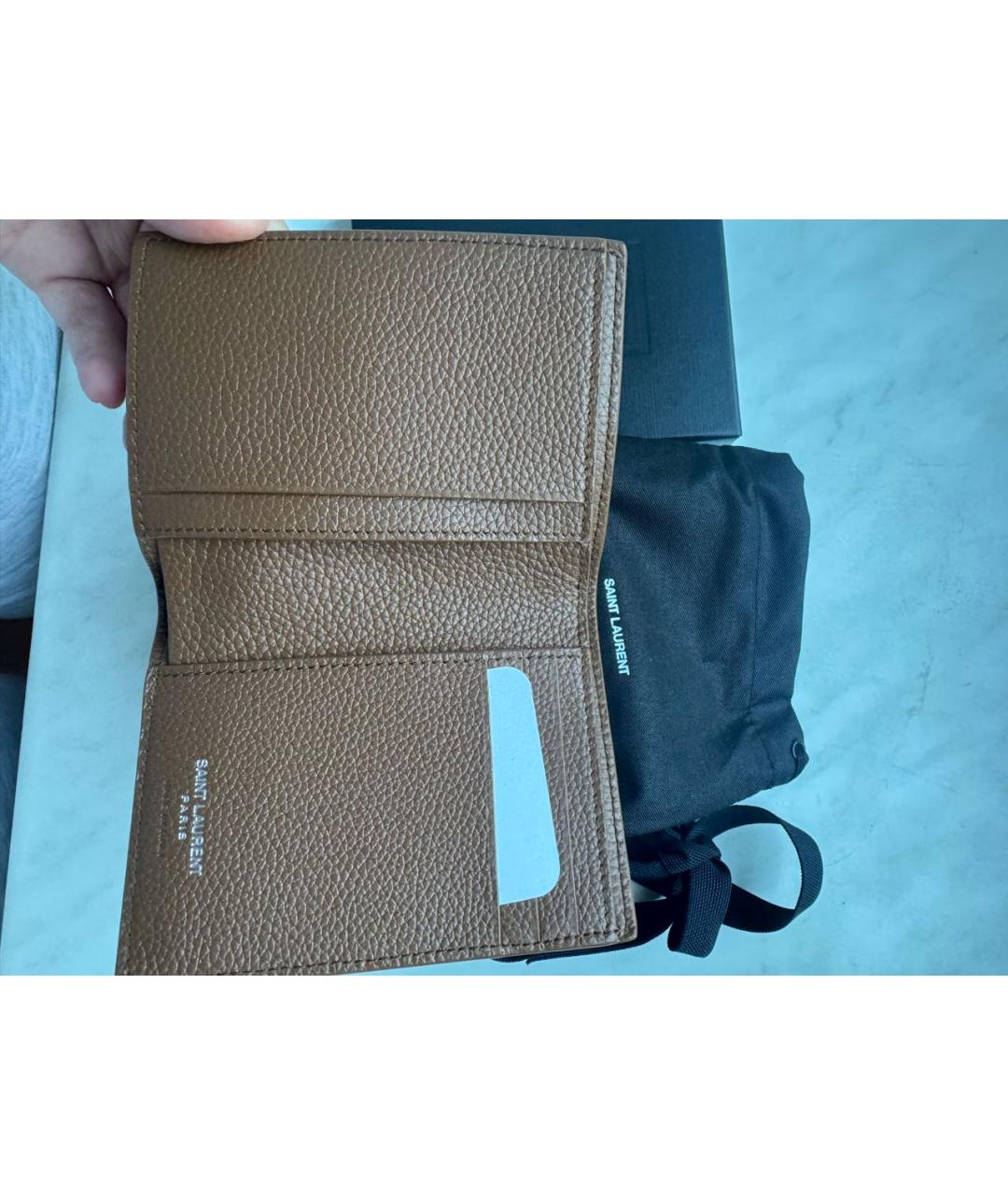 SAINT LAURENT Коричневый кожаный кошелек, фото 2