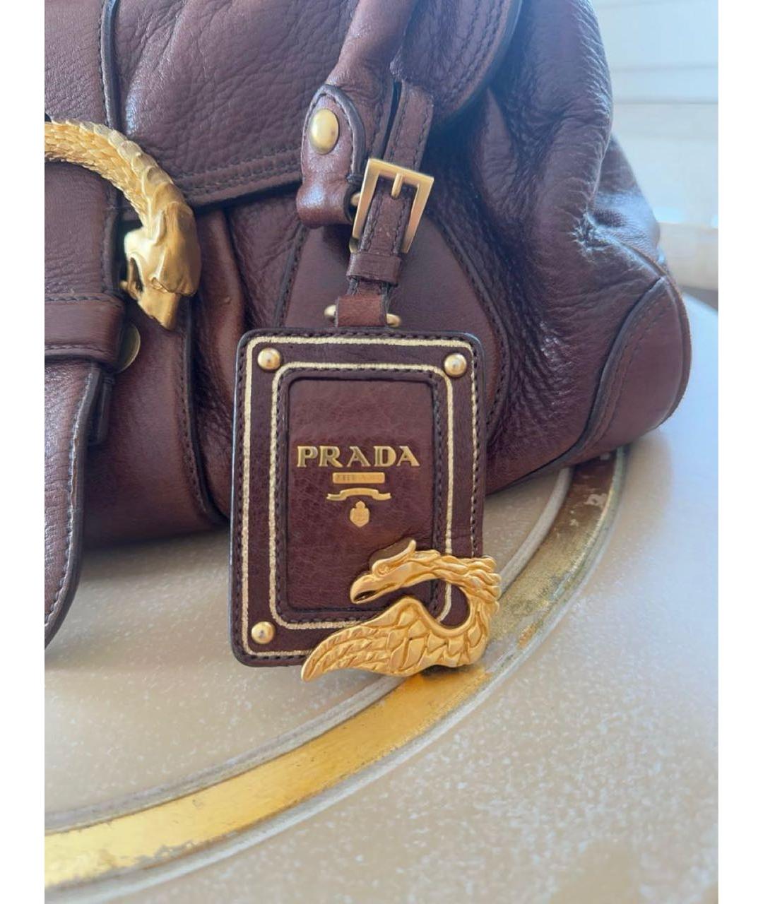 PRADA Коричневая кожаная сумка с короткими ручками, фото 5