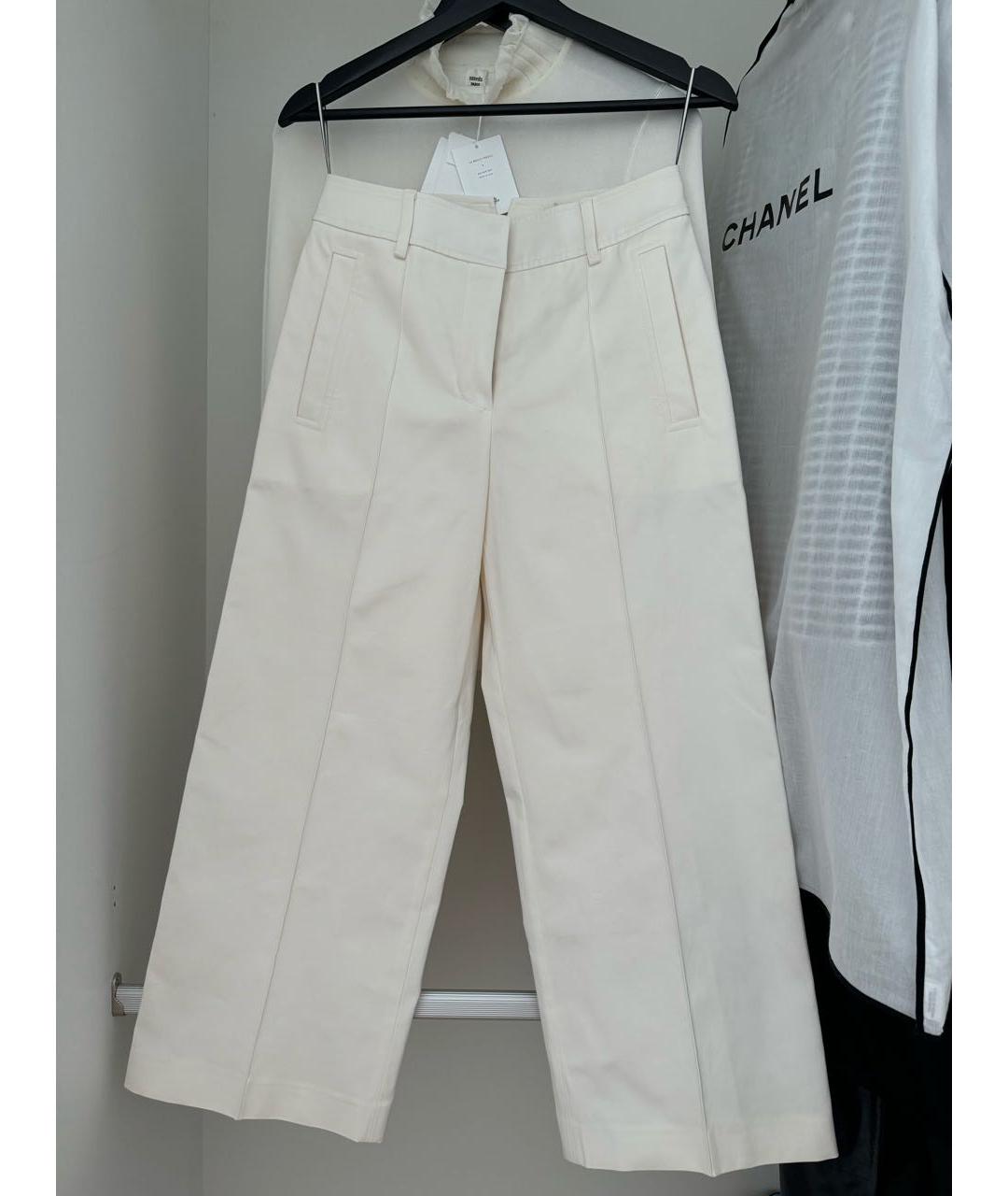 HERMES Белые хлопко-эластановые прямые брюки, фото 4