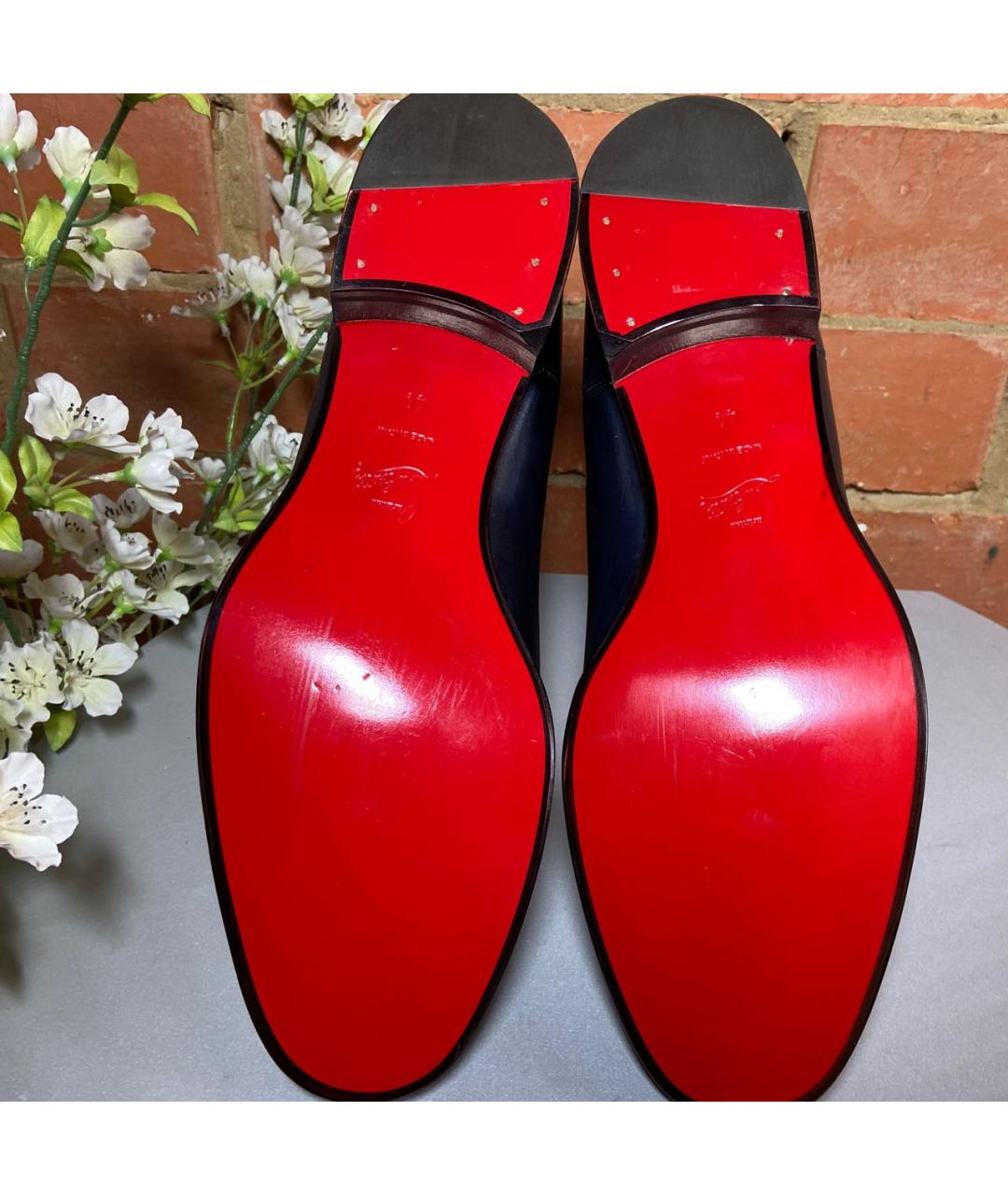 CHRISTIAN LOUBOUTIN Темно-синие кожаные высокие ботинки, фото 6