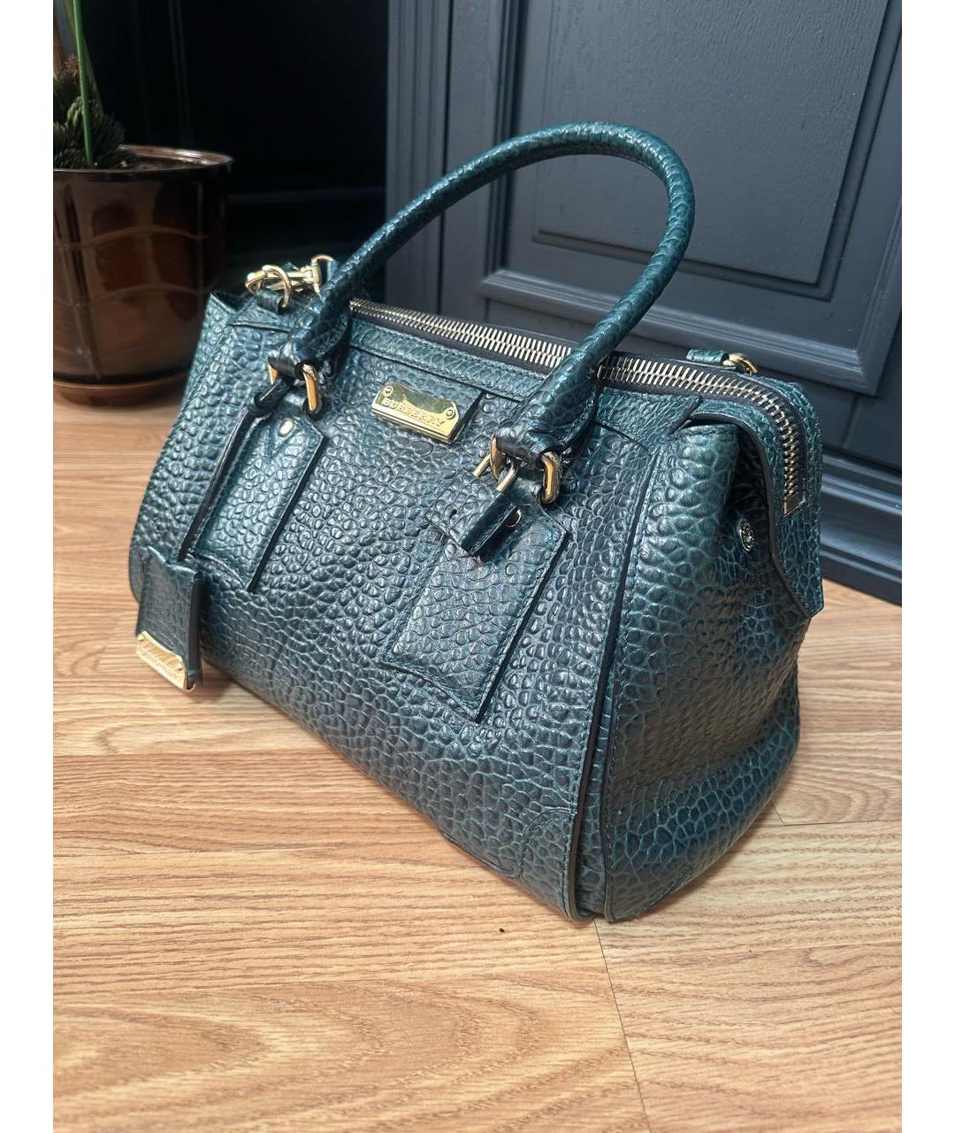 BURBERRY Зеленая кожаная сумка тоут, фото 2