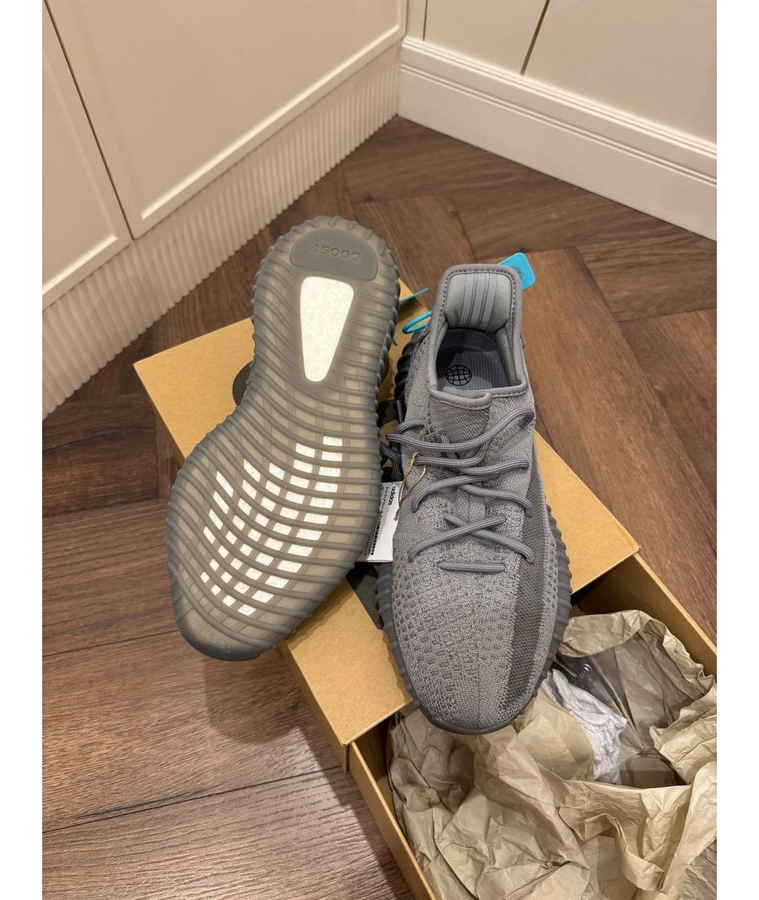 ADIDAS YEEZY Антрацитовые текстильные низкие кроссовки / кеды, фото 3