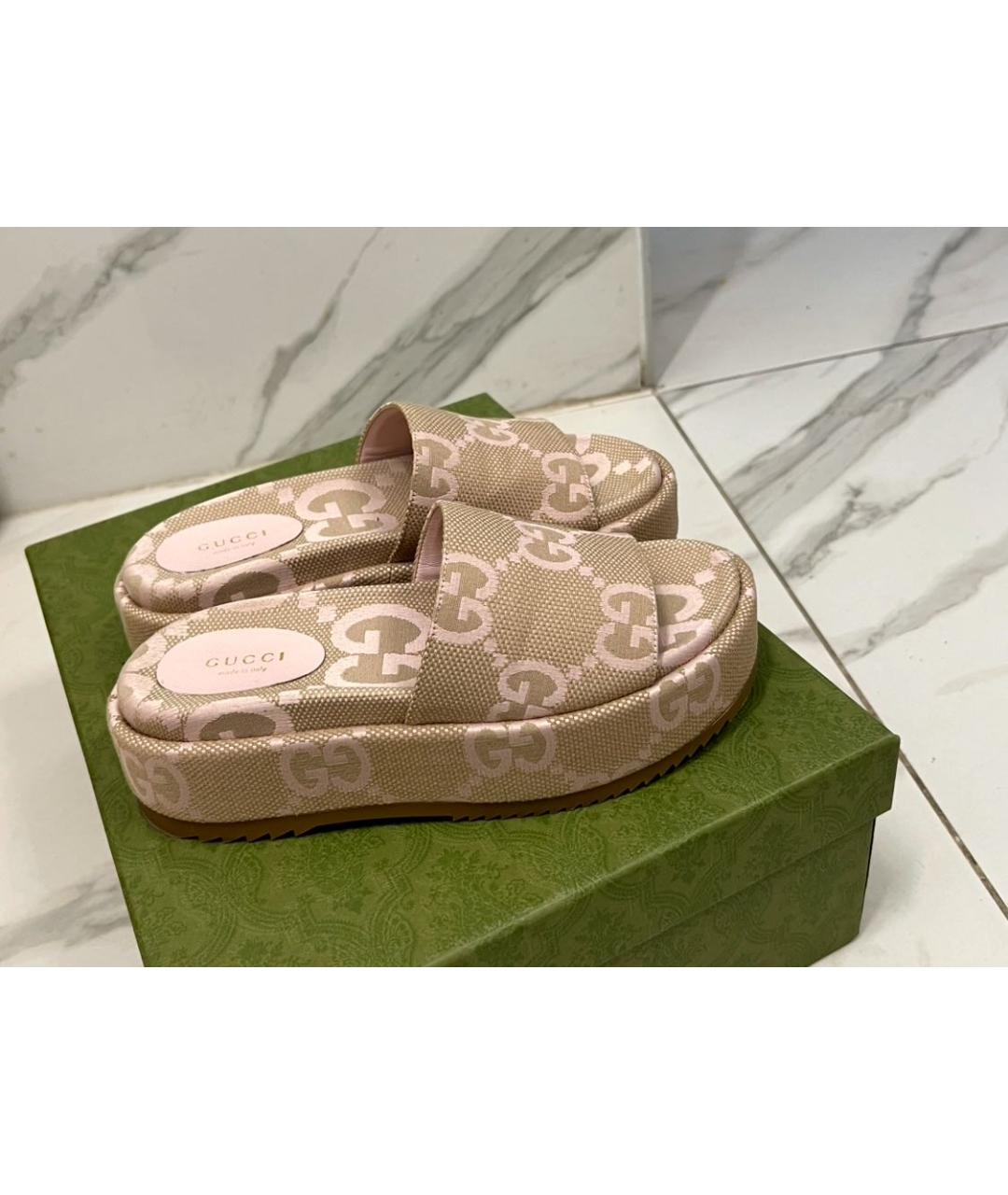 GUCCI Розовые текстильные шлепанцы, фото 8